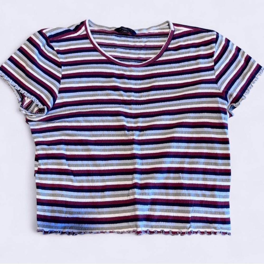 American Eagle Outfitters Striped Short Sleeve Tee - Blue, Purple, White